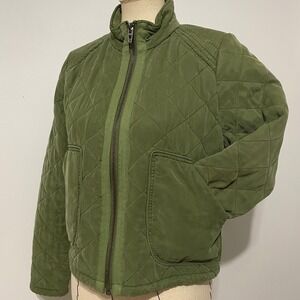 Blank NYC Cropped Quilted Puffer Jacket Olive Green Army Green